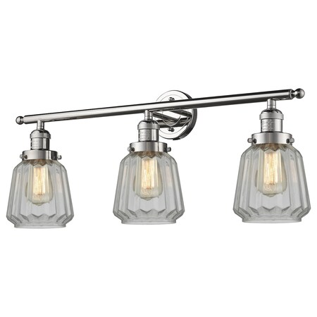 Innovations Lighting Chatham 3-Vintage Dimmable Led 30 " Polished Nickel Bathroom Fixture w/ Clear Fluted Glass, 529787 205-PN-G142-LED